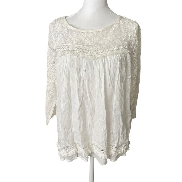 Umgee Tops - NWT Umgee Womens Small Peasant Blouse White Open Back Fringe Flowy Top Boho